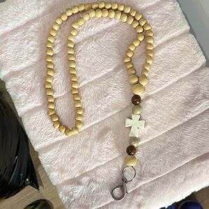 Natural Wood Homemade Beaded Keychain Necklace/Lanyard